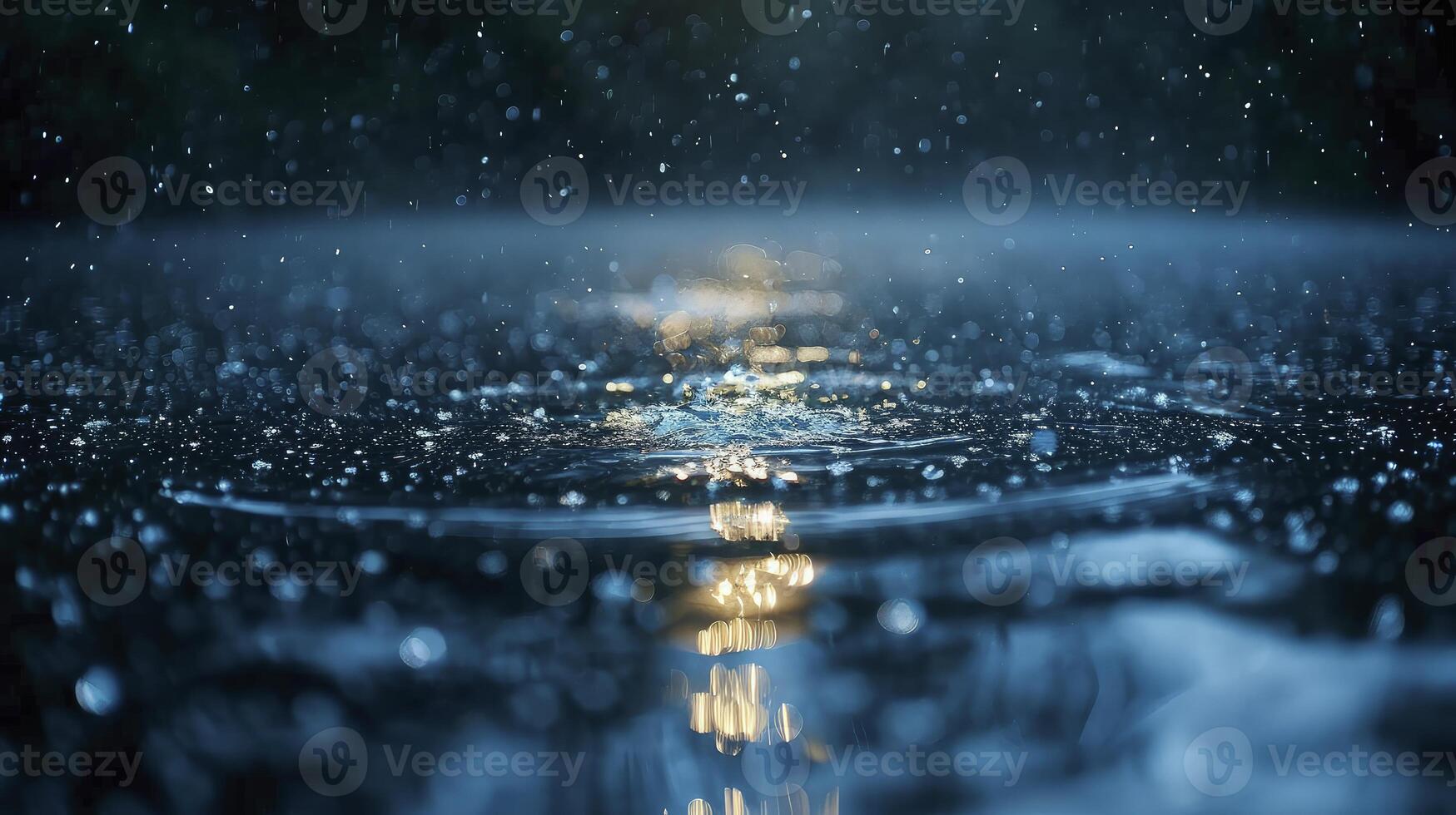 AI generated water droplets close up with light reflection on the water surface. The splash of sparkling water is very dramatic. photo