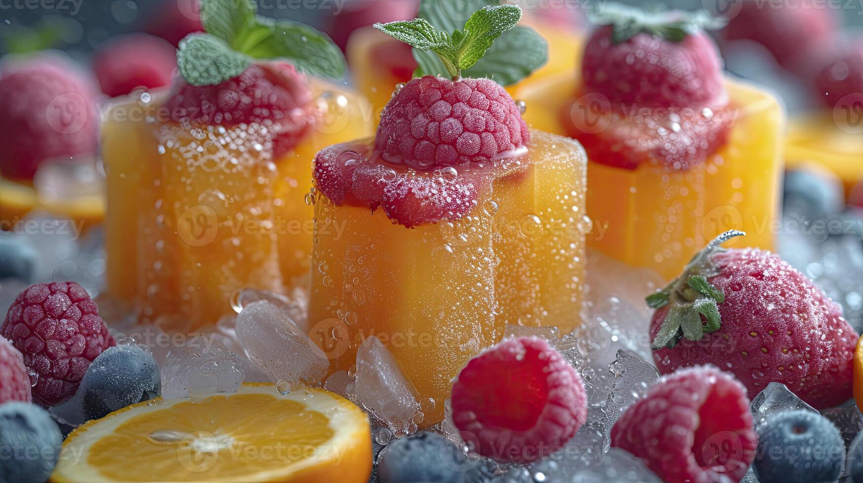 ai generado Fresco Fruta Paletas de hielo en un blanco mesa. Fruta Paletas de hielo, kiwi, fresa, naranja. dulce Desierto antecedentes. foto