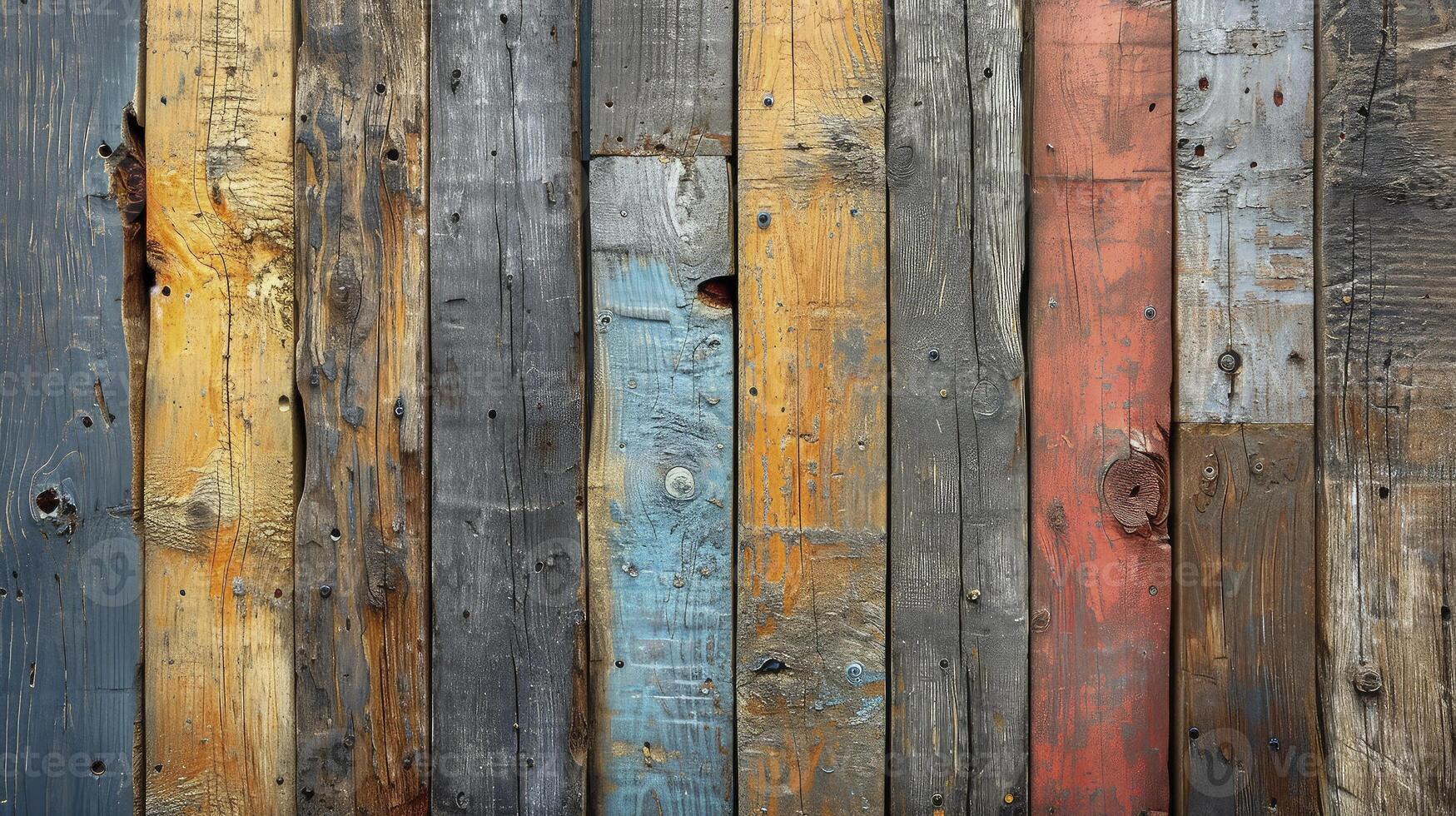 AI generated Timeworn wood planks, each bearing the unique charm of cracks and alluring wood fibers. Old wood background. photo