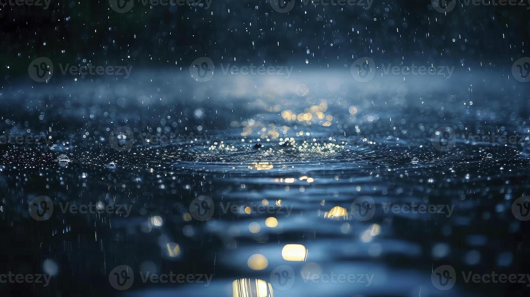 AI generated water droplets close up with light reflection on the water surface. The splash of sparkling water is very dramatic. photo