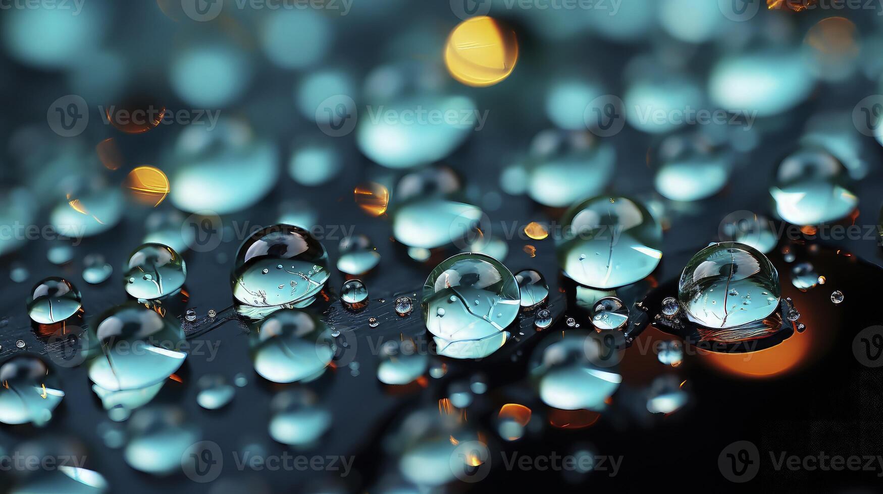 AI generated Raindrops close up. looks wet and fresh. bokeh background. photo