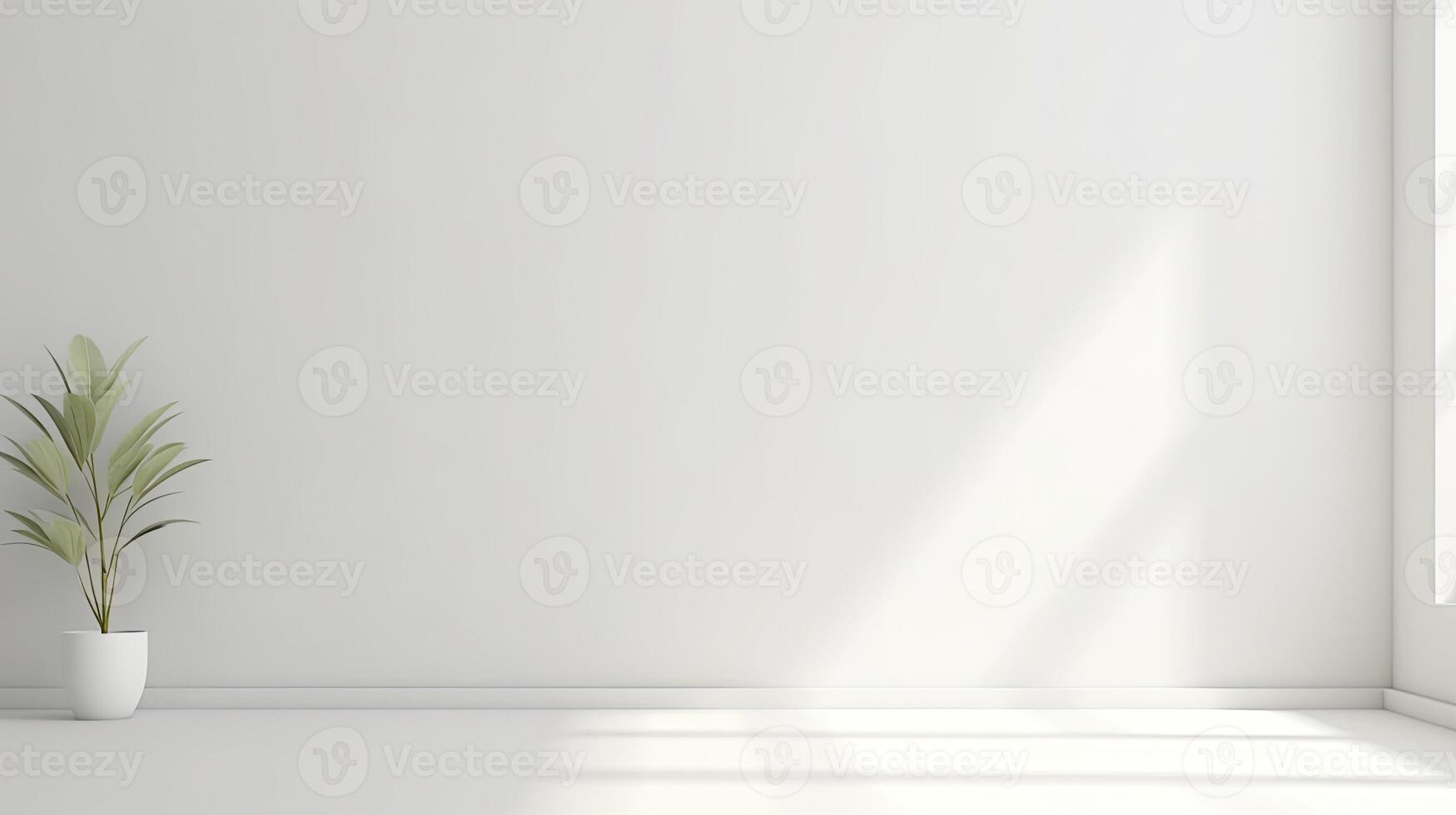 AI generated Realistic and minimalist blurred natural light windows, shadow overlay on wall paper texture, abstract background. Minimal abstract light white background for product presentation. photo