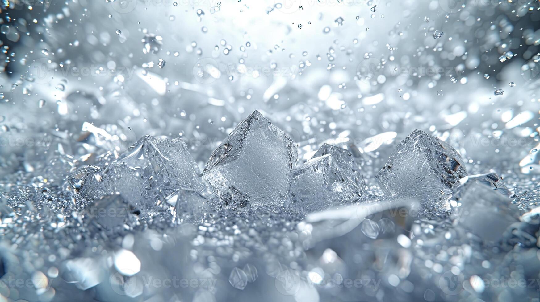 AI generated Scattered white diamonds and crystals falling from above, very shiny, clear, star powder, center composition, creative background design. Abstract Background. photo