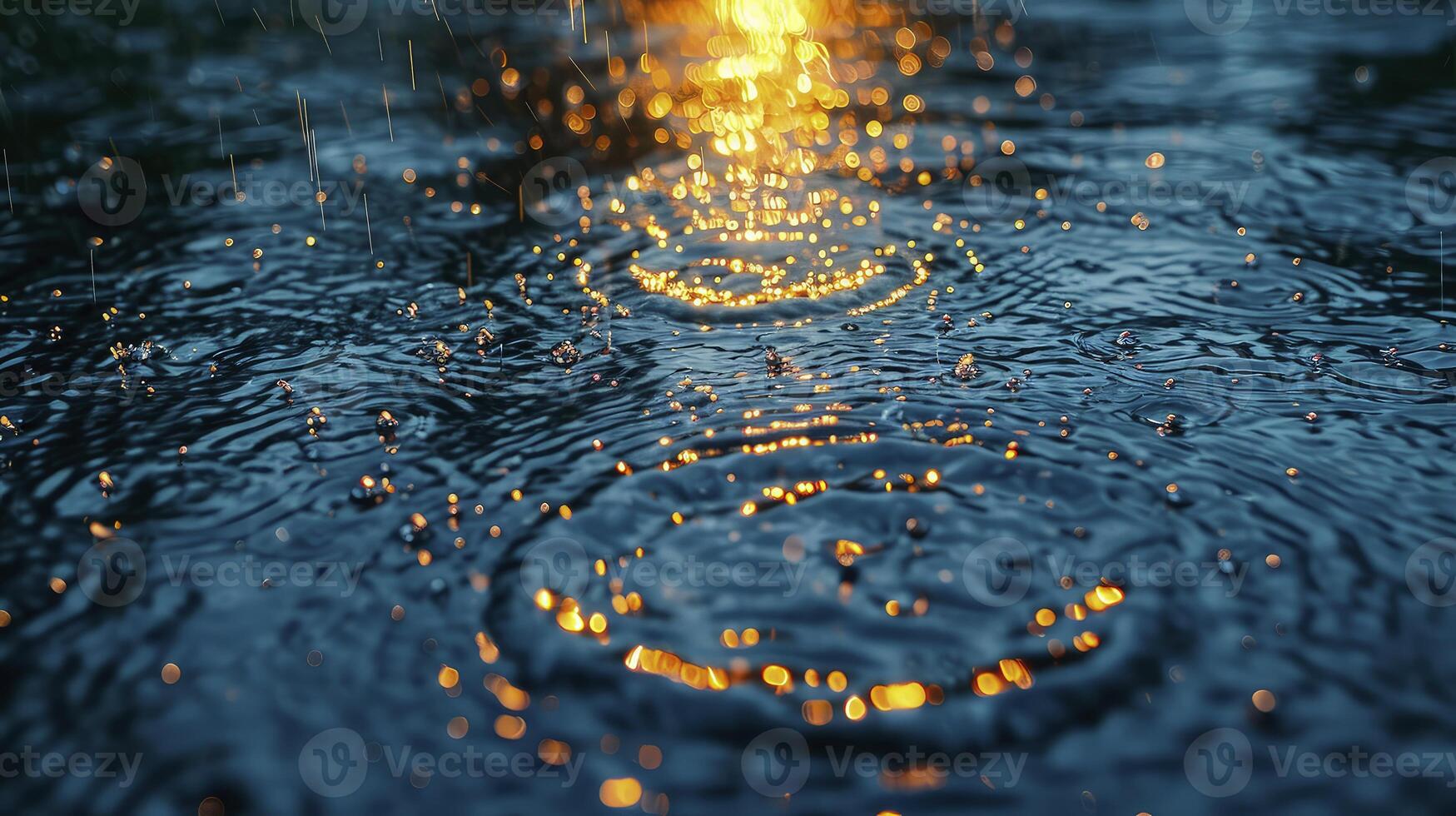 AI generated Raindrops on the lake surface with tempting textures and dramatic lighting. Abstract Background. photo