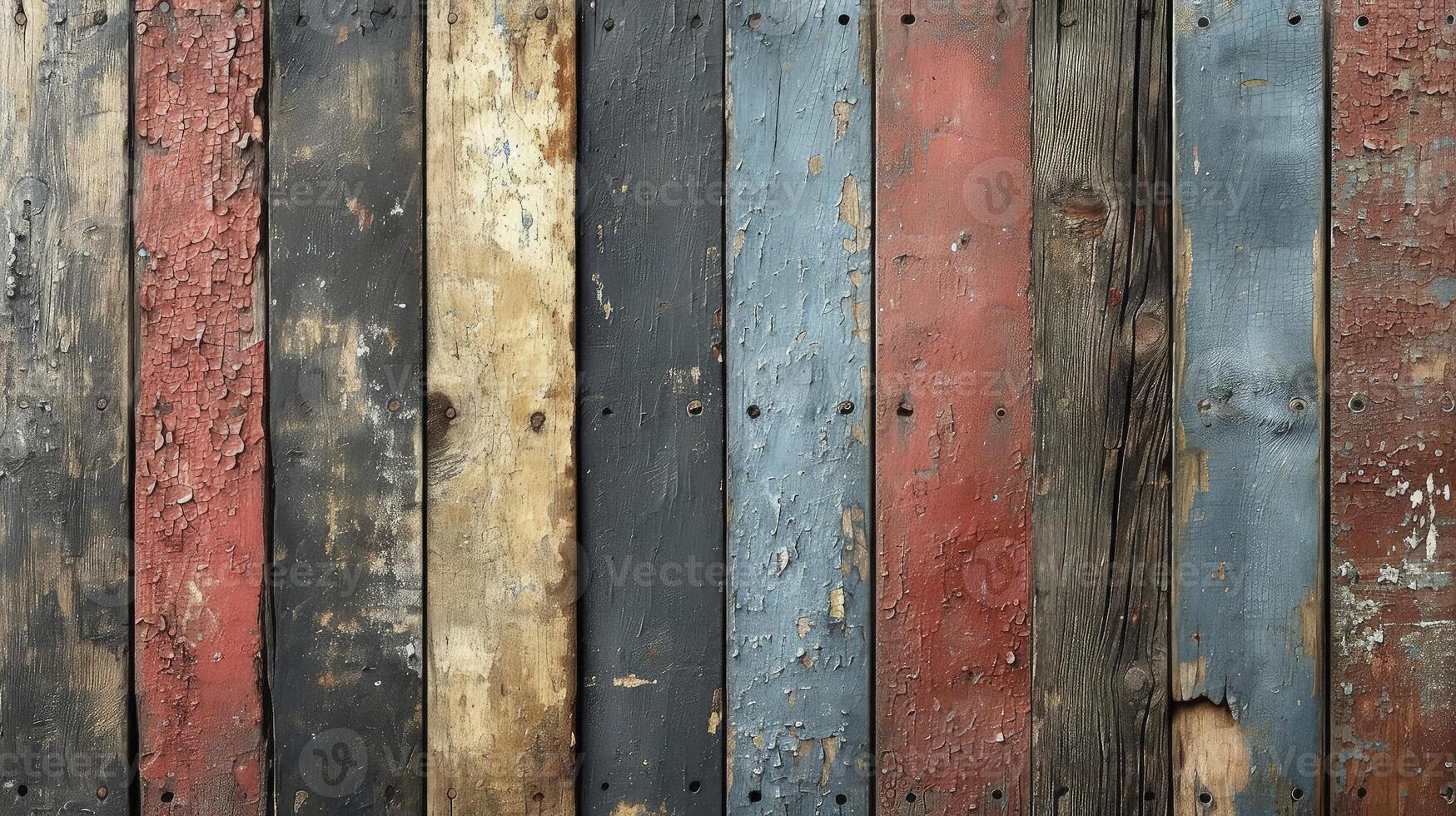 AI generated Timeworn wood planks, each bearing the unique charm of cracks and alluring wood fibers. Old wood background. photo