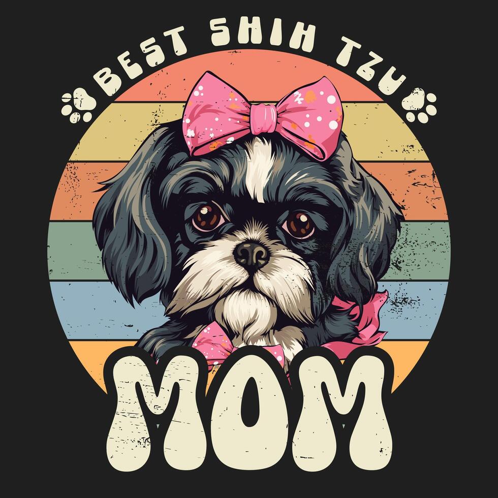 shih tzu mamá camiseta retro diseño vector