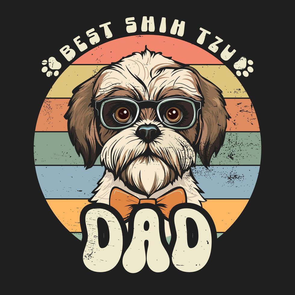 shih tzu papá camiseta retro diseño vector