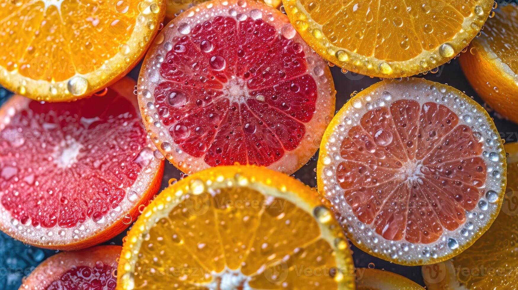 AI generated Pile of fresh citrus slices background. photo