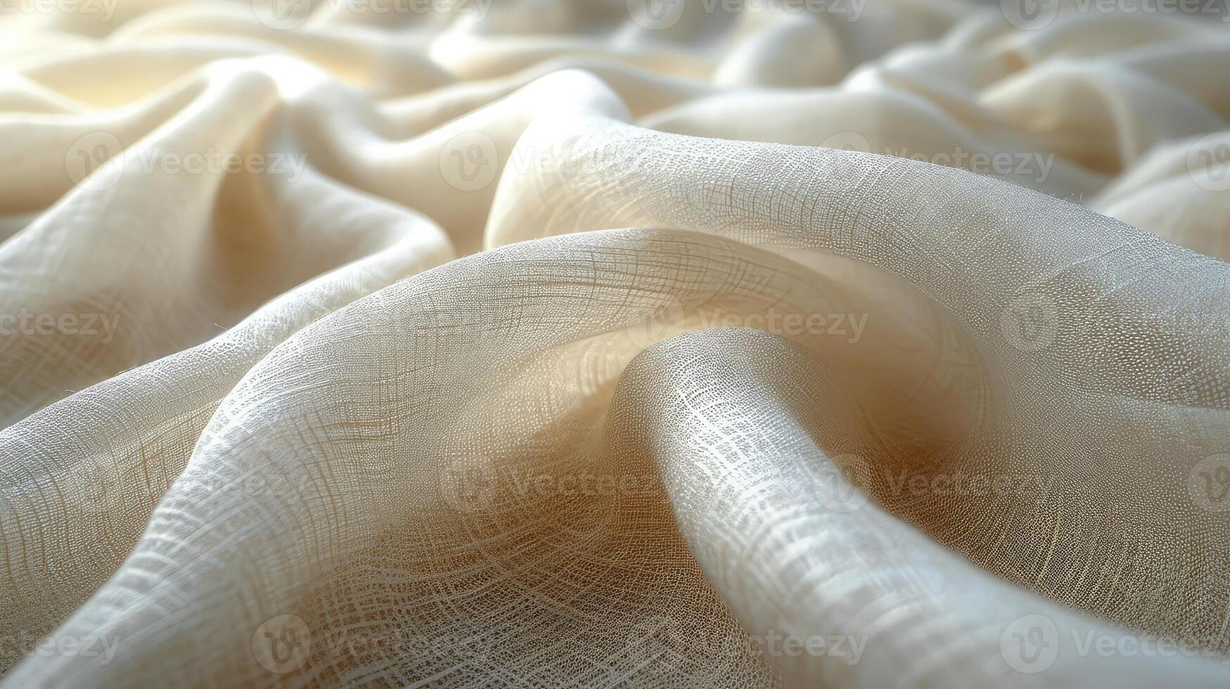 AI generated Wavy warm toned soft white silk fabric background. The luxurious fabric texture is very realistic and detailed. photo