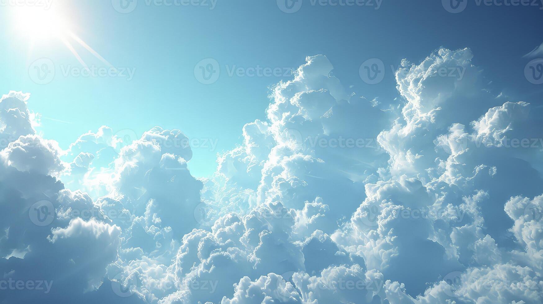 AI generated a clear blue sky scene with a trail of wispy Cirrus clouds and fine grains. photo