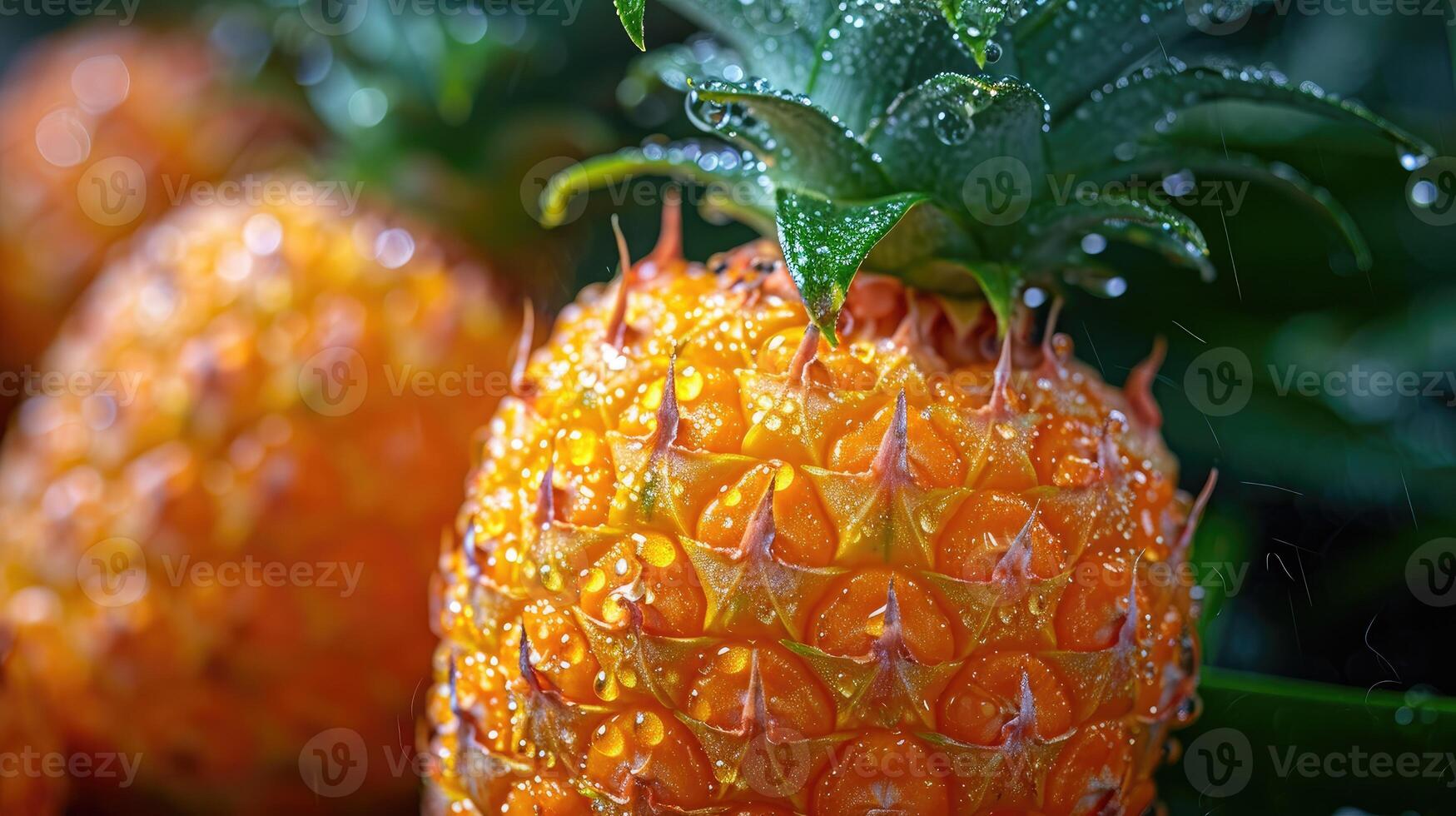 AI generated Tropical Pineapple Paradise - a background showcasing a tropical paradise with a pineapple, capturing the exotic and vibrant essence of the fruit wet with water droplet. photo