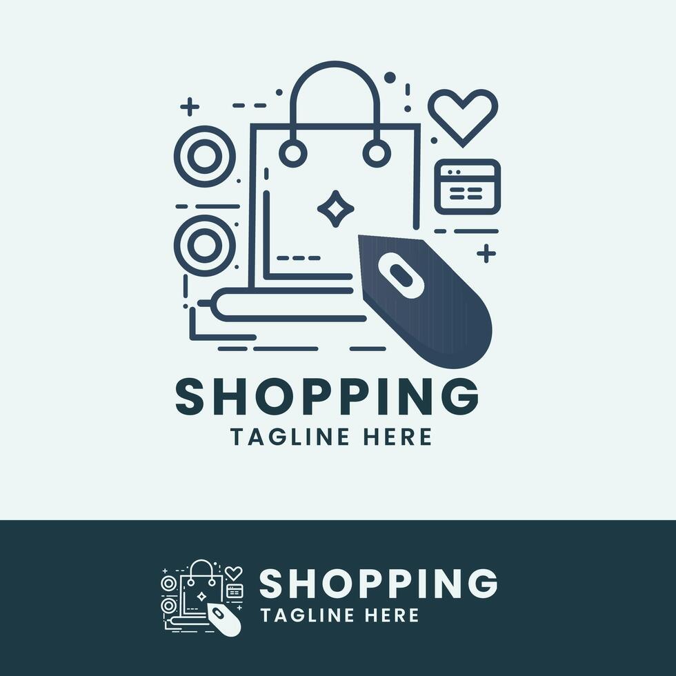 Online shopping bag e-commerce logo design vector