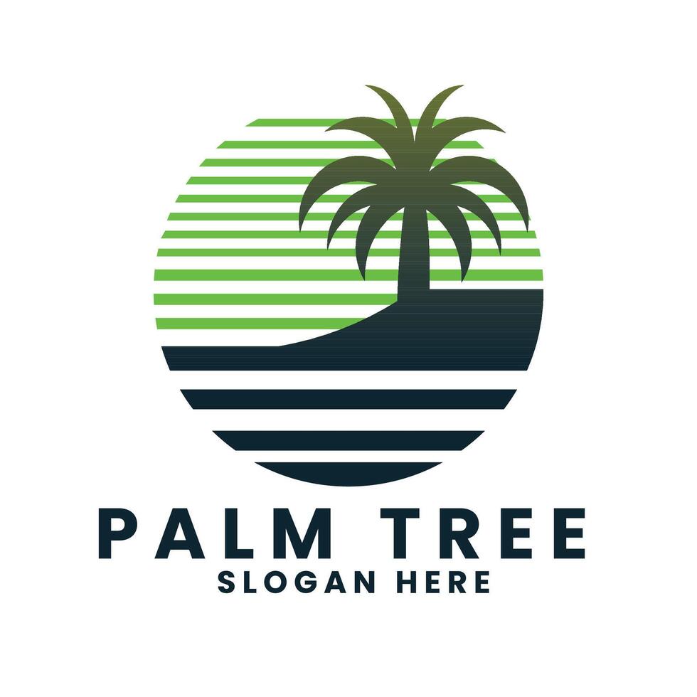 Sunset sea ocean beach logo design.palm tree logo design vector.wave logo design.leaf tree logo design vector