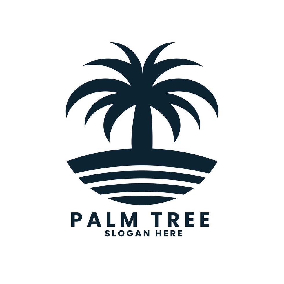 Sunset sea ocean beach logo design.palm tree logo design vector.wave logo design.leaf tree logo design vector