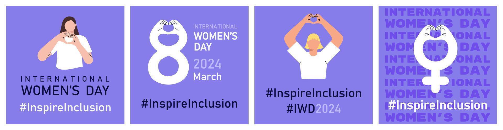 Inspire inclusion banners set Women's day vector illustration