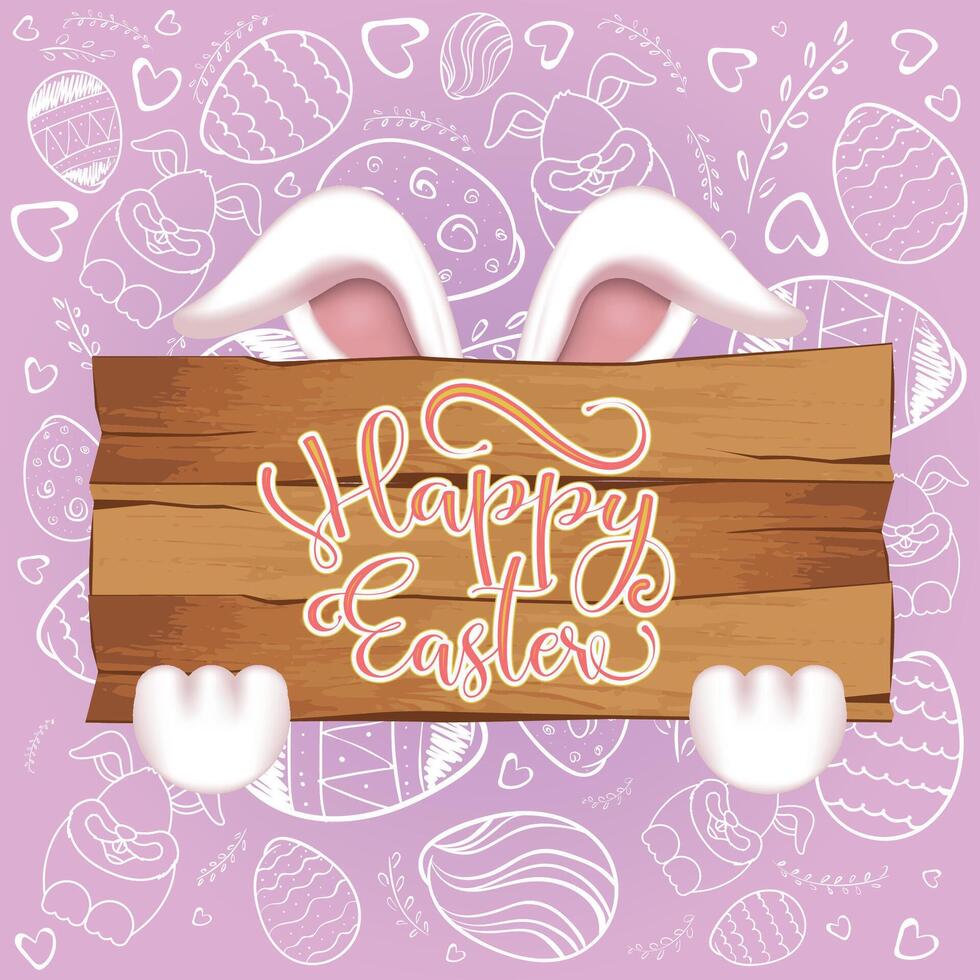 Happy easter card. Wooden sign with text - Vector