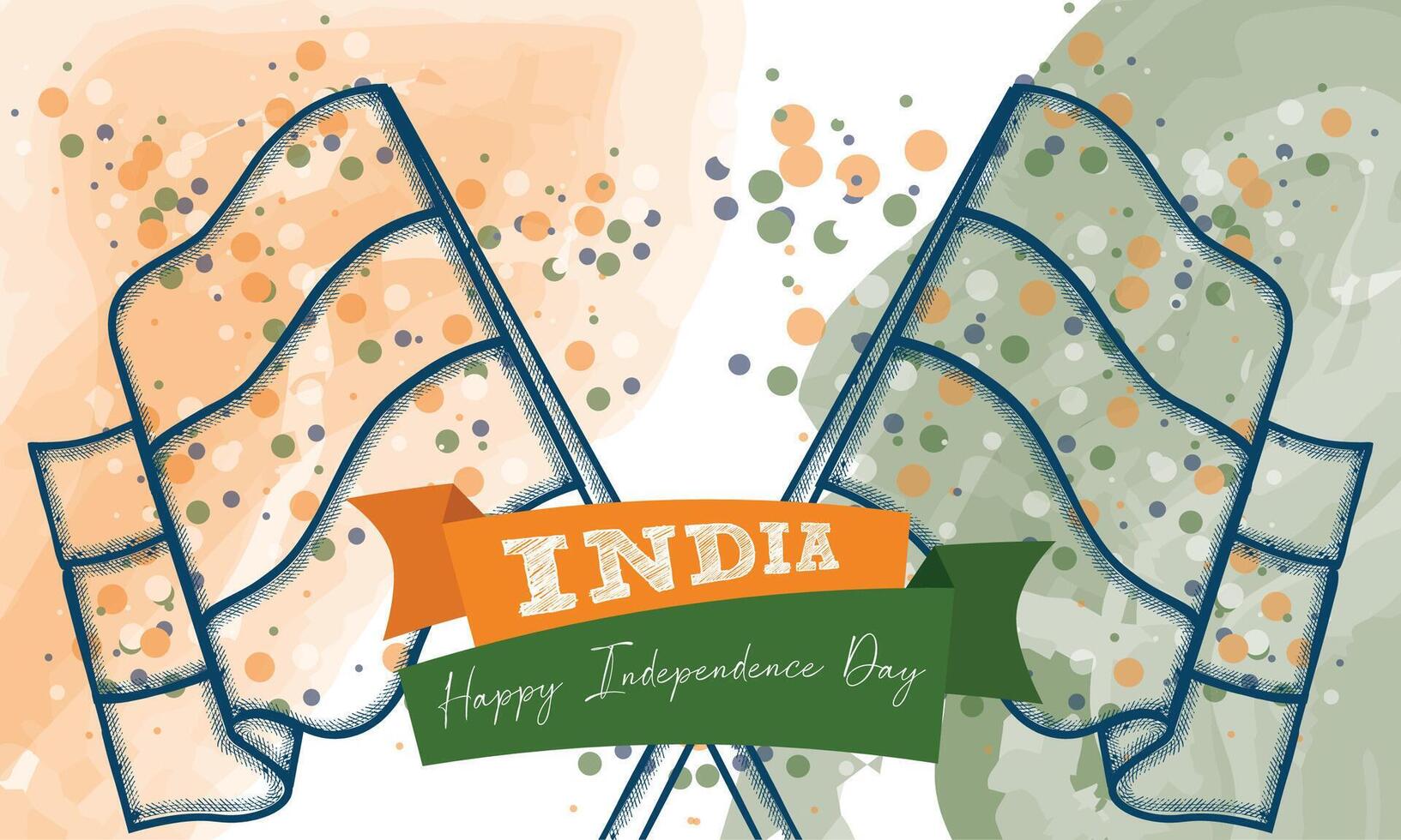 Pair of flags on a colored happy india independence day poster vector
