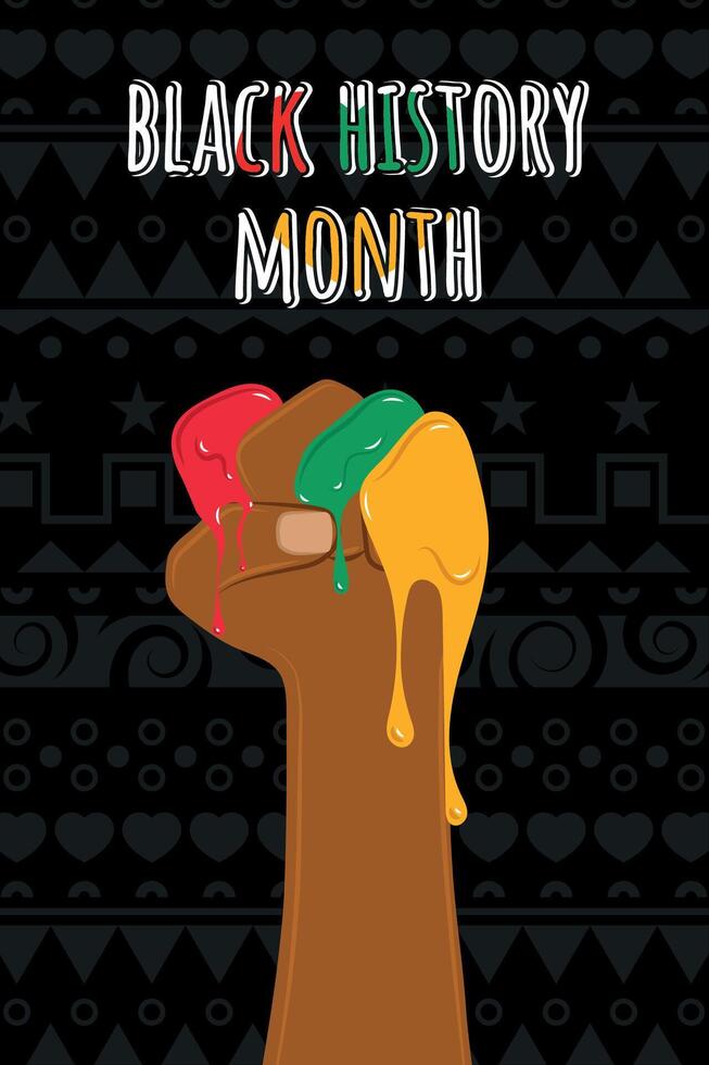 Black history month vertical poster Protest hand gesture Vector