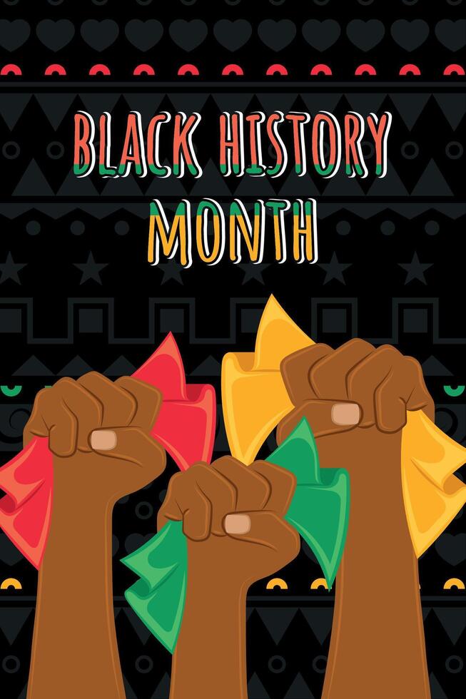 Black history month vertical poster Protest hand gesture Vector