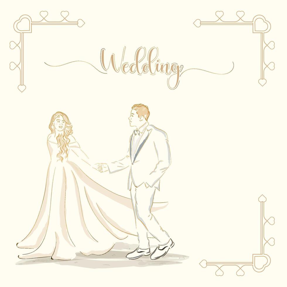 Happy married couple Pastry wedding template Vector