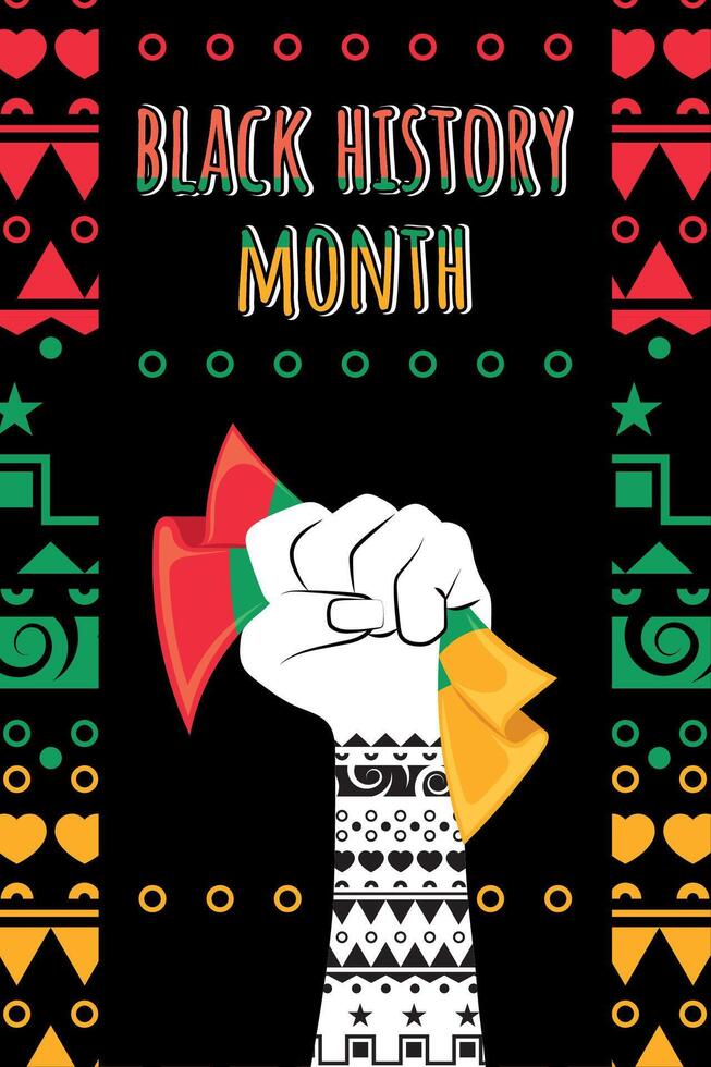 Black history month vertical poster Protest hand gesture Vector