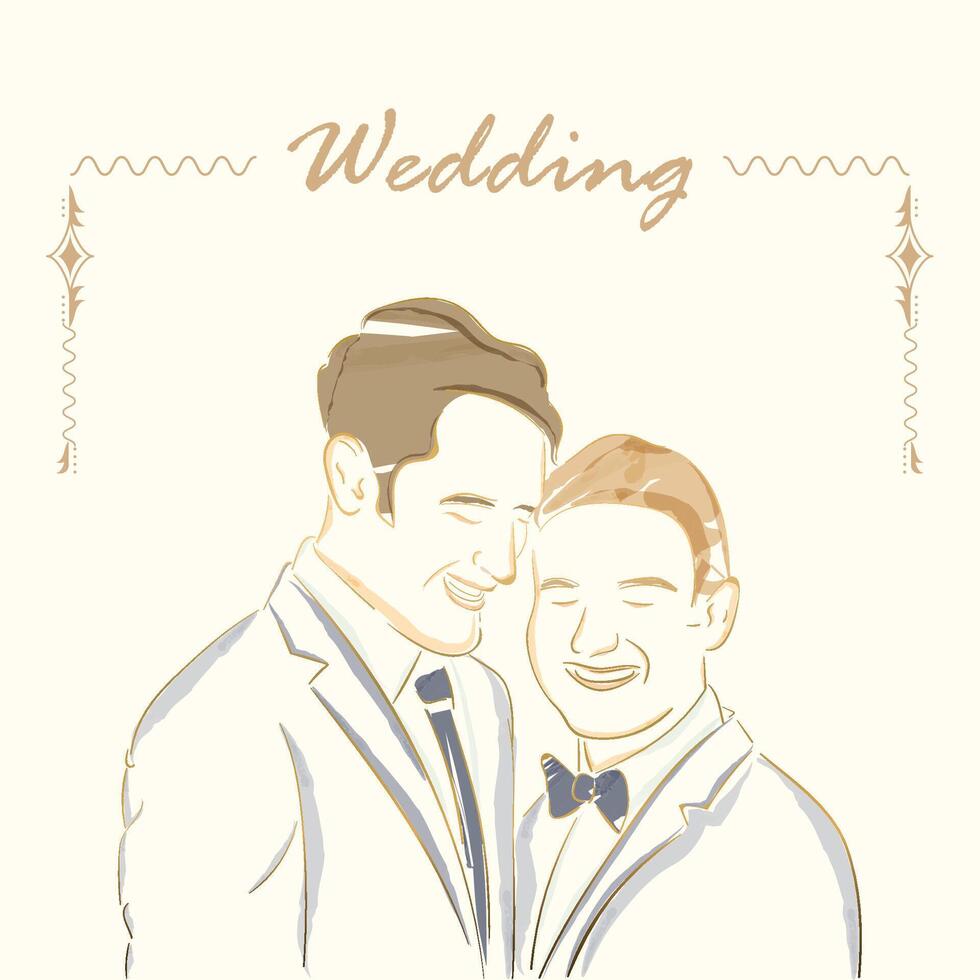 Happy homosexual married couple outline Pastry marriage template Vector