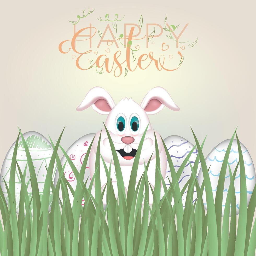 Happy easter card. Happy easter bunny cartoon with easter eggs - Vector