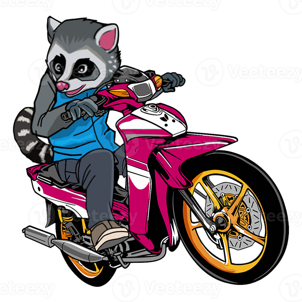 sibetkatt katt rider en sport motorcykel hand dragen illustration. genomskinlig bakgrund, proffs png