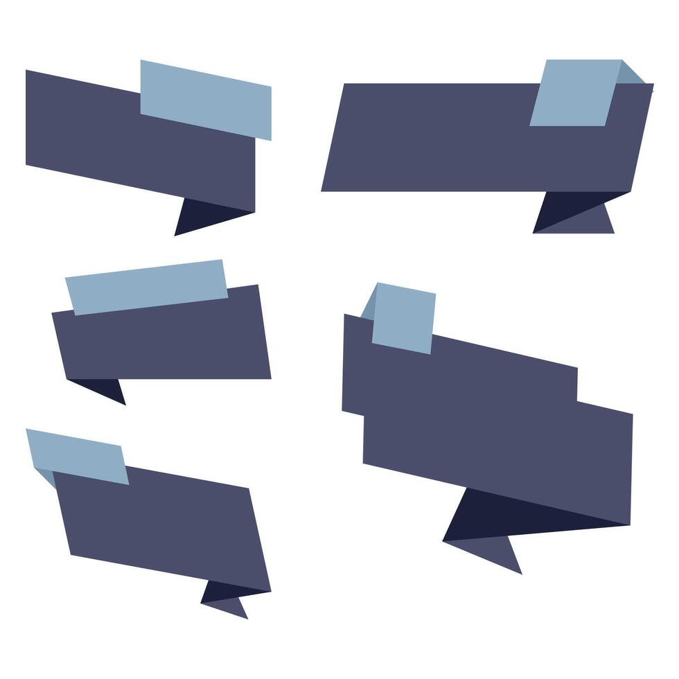 Set of blue origami banners on white background. Vector illustration.