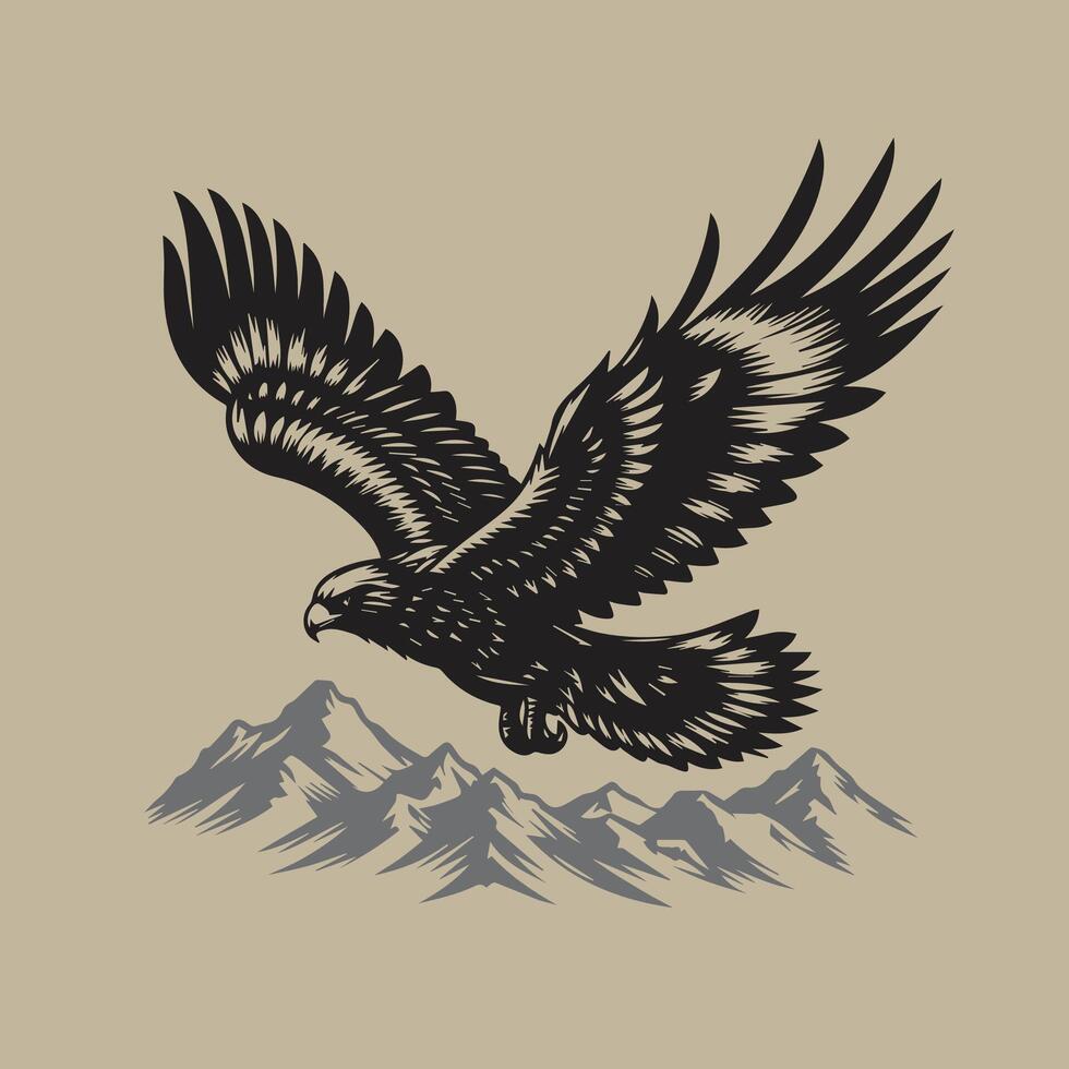 águila con montañas en el antecedentes. vector ilustración de un águila.