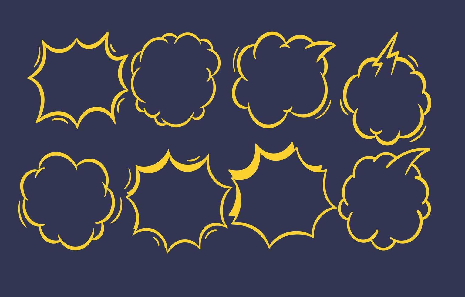 a set of yellow clouds and lightnings. speech bubbles vector illustration