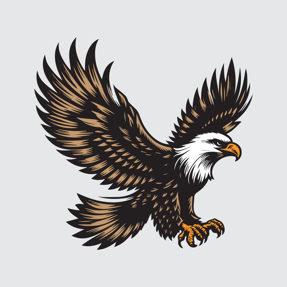 Eagle vector illustration on gray background. Eagle with wings spread.