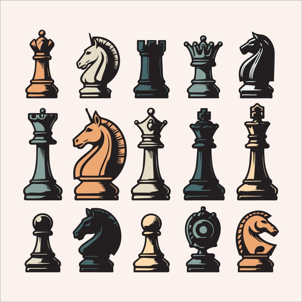 chess set of icons. flat design. vector illustration