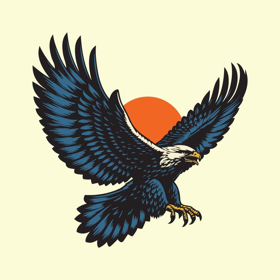 Eagle flying in the sky. Vector illustration in vintage style.