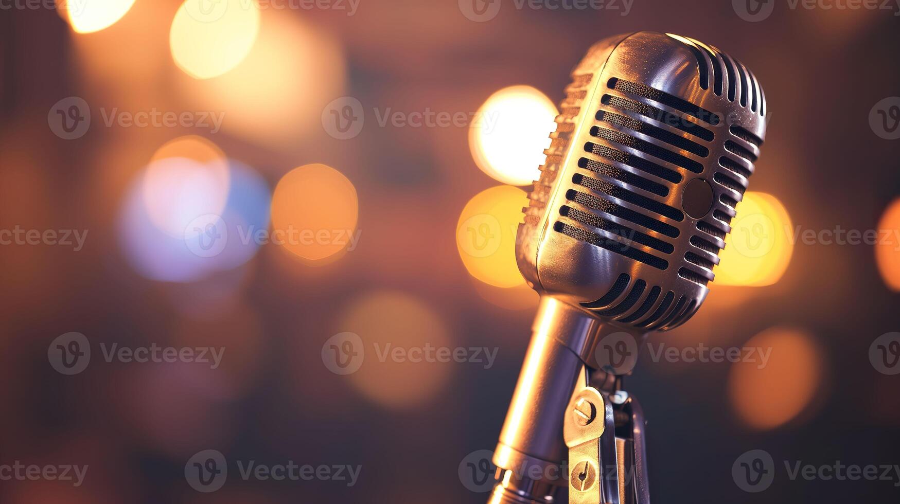 AI generated Vintage Microphone and Pop Filter, Retro Audio Recording Equipment photo