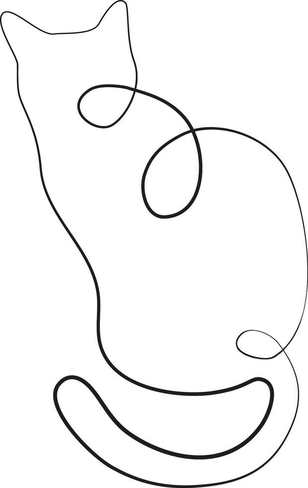 Poster wallart abstract one-line cat continuous black and white vector