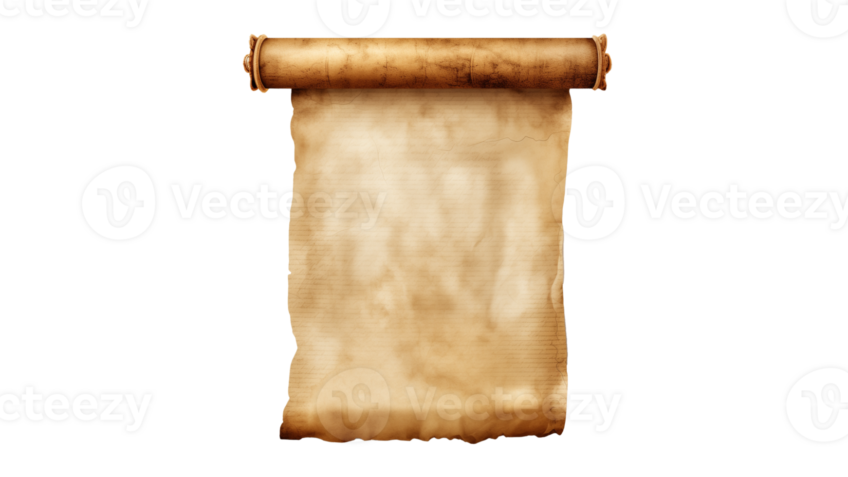 AI generated Old fashioned parchment with rolled edges cut out. Parchment roller on transparent background png