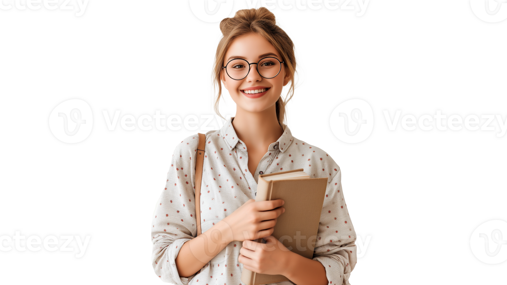 AI generated Happy woman with book in hands. Young woman with book in hand cutout on transparent background png