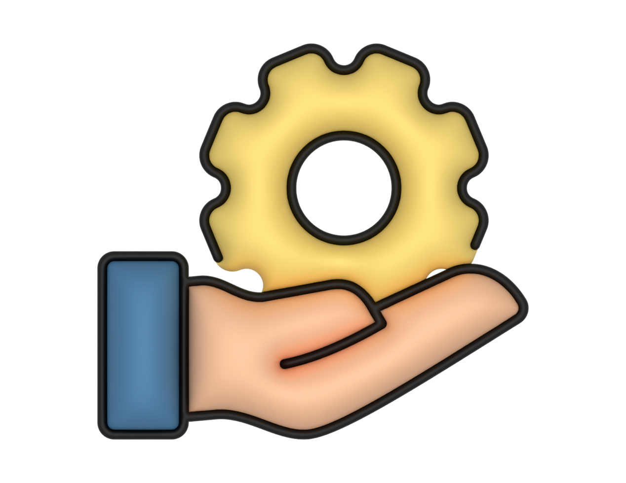 a 3d Gear And Hand on a transparent background png