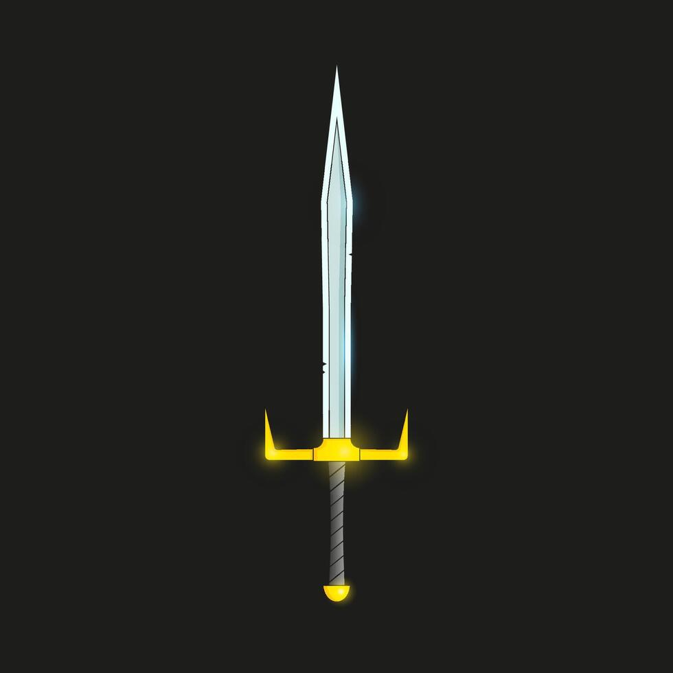 A fantasy, beautiful, elven sword with a golden hilt and a shining blade. Vector illustration.