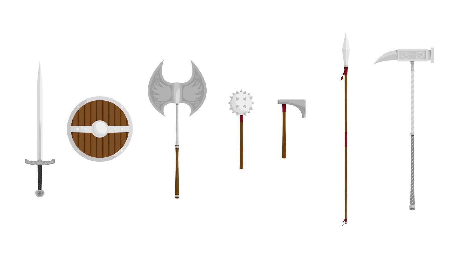 A large set of detailed medieval weapons isolated on a white background. vector