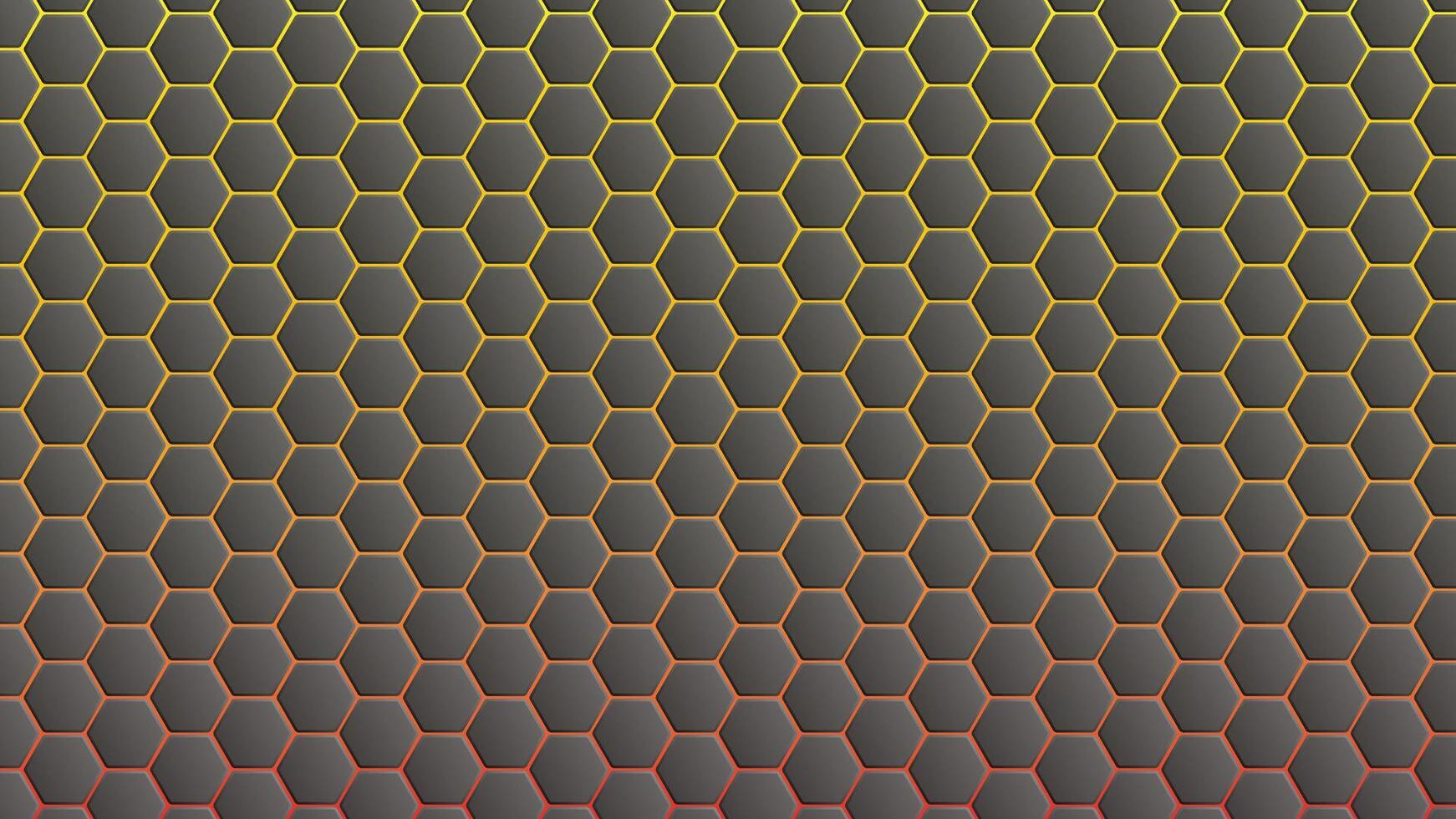 Vector hexagonal grid of dark hexagons. Gradient red-orange background. Desktop wallpapers.