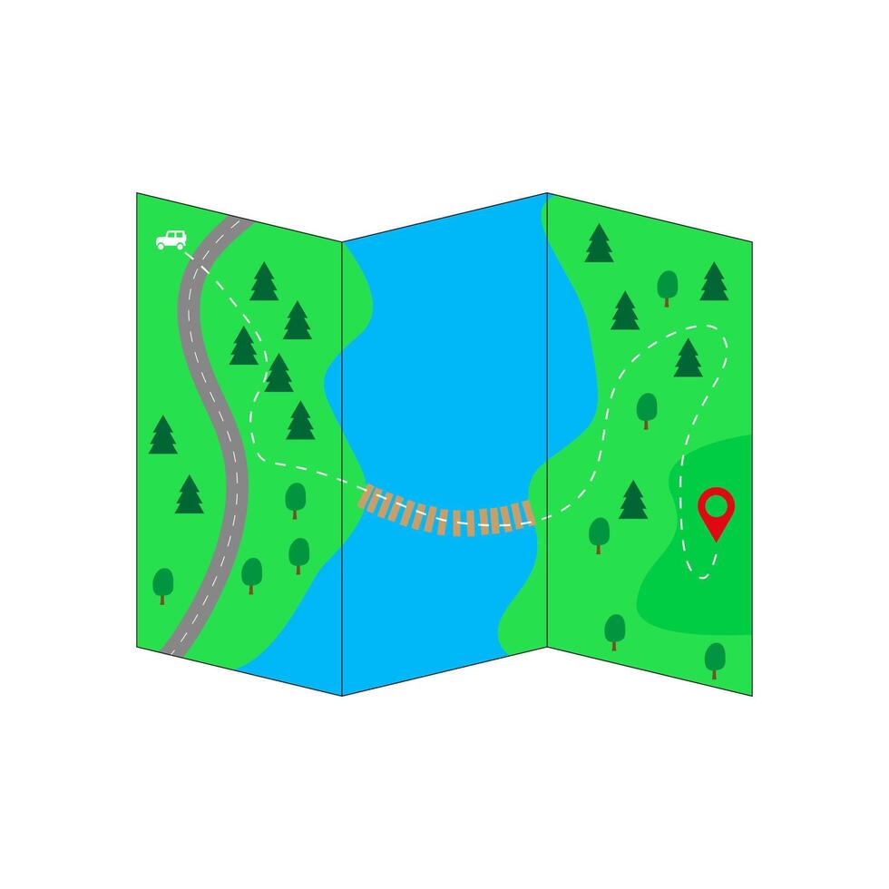 A tourist map of the area. Camping, hiking, traveling. Vector illustration.