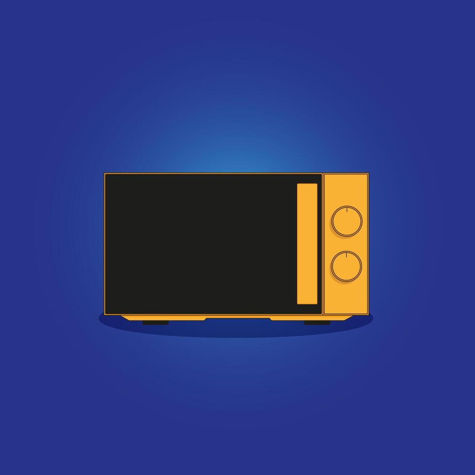 Orange modern microwave oven in a minimalist style on a blue background. Vector illustration.