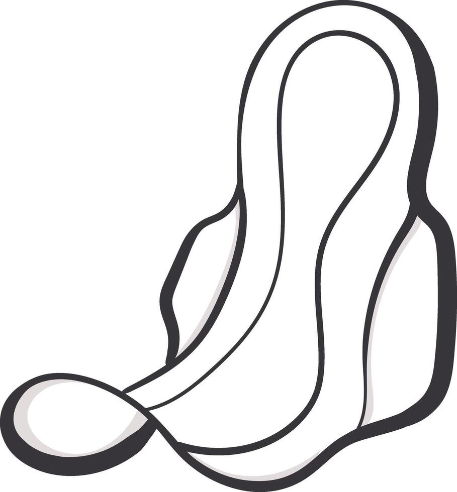 Doodle icon of sanitary menstrual pad isolated on white background. Line menstruation period logo illustration. vector