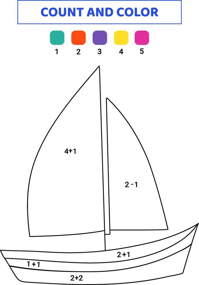 contar y color linda navegación Embarcacion . matemáticas juego para niños. garabatear ilustración aislado en blanco antecedentes. vector