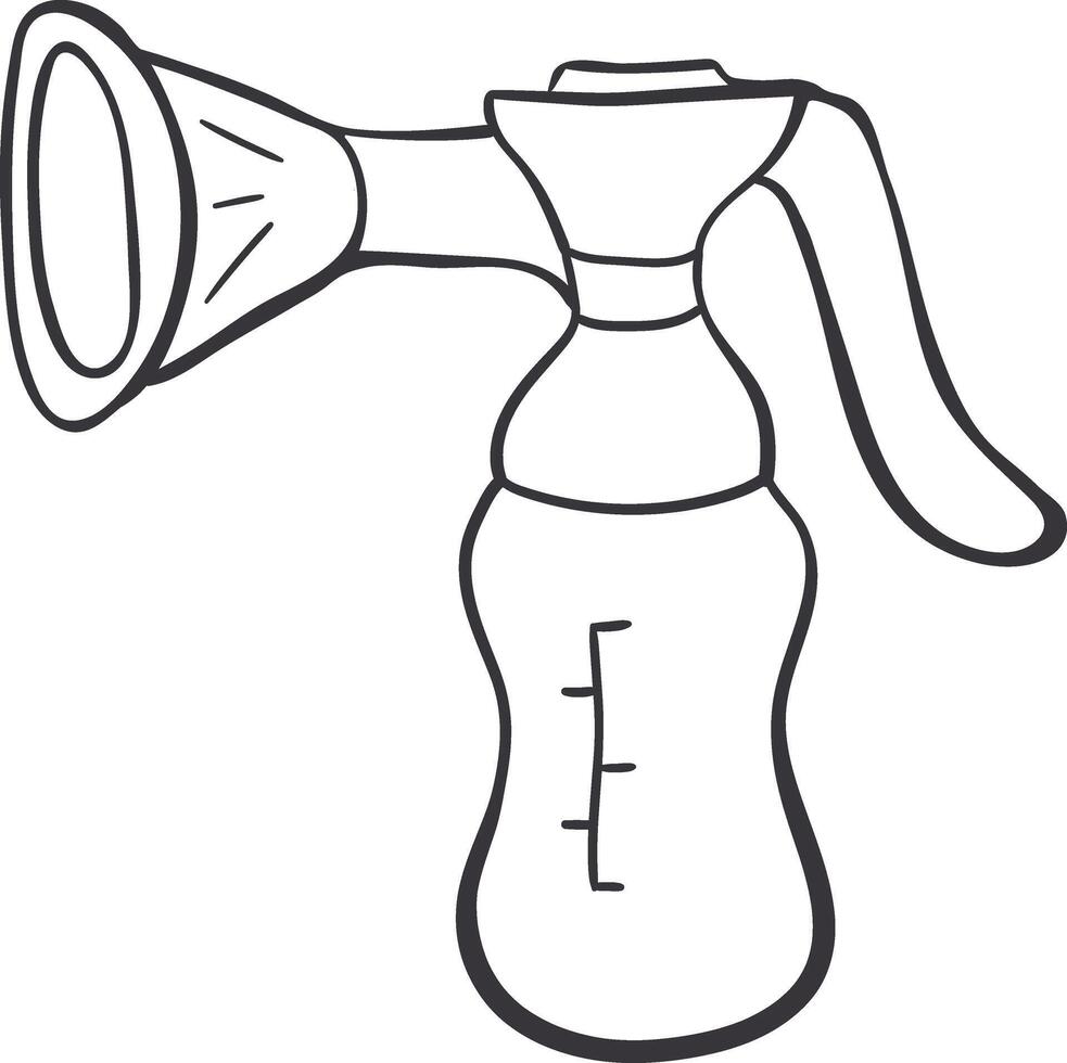 Manual breast pump doodle icon. Milk donut sign. Hand drawn vector illustration isolated on white background.
