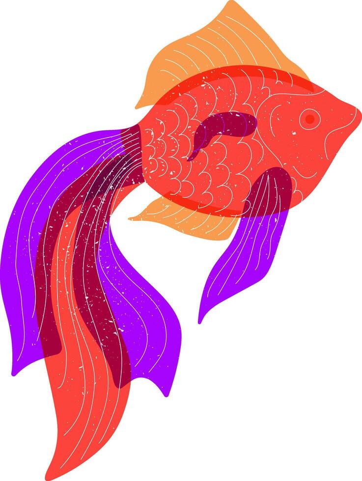 Fish vector illustration in a minimal doodle style isolated on white background. World Ocean Day concept. Sea hand drawn animal with retro risograph effect.