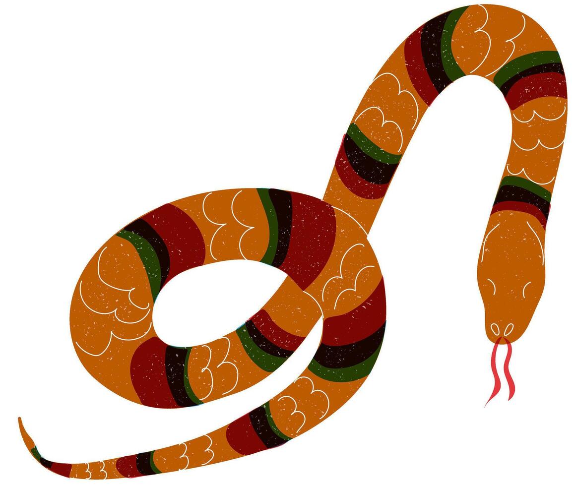 Hand drawn snake with retro risograph effect. Chinese, Lunar new year 2025 art. Vector illustration in a minimal doodle style isolated on white background.
