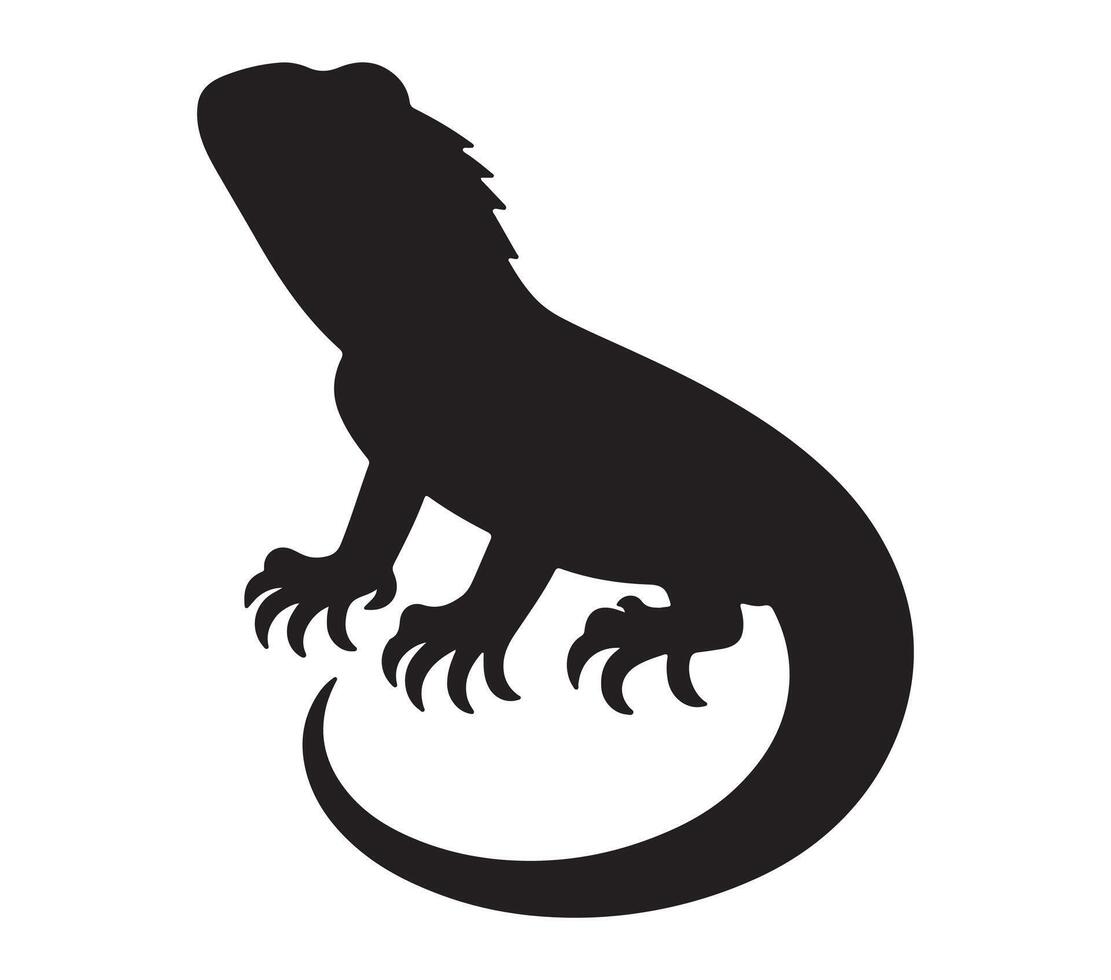 Black and White Agama Lizard Silhouette. Vector Illustration.